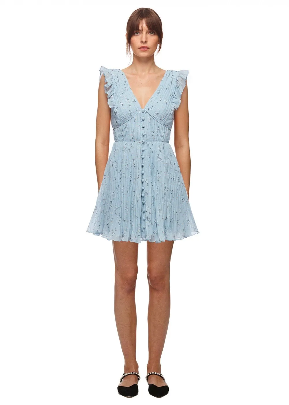 Metallic Floral Mini Dress (Blue)
