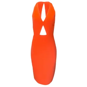 Michael Kors Collection Orange Cut-Out Detail Sleeveless Wool Crepe Dress