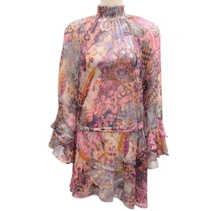 Misa Pink Multi Printed Chiffon Mini Dress