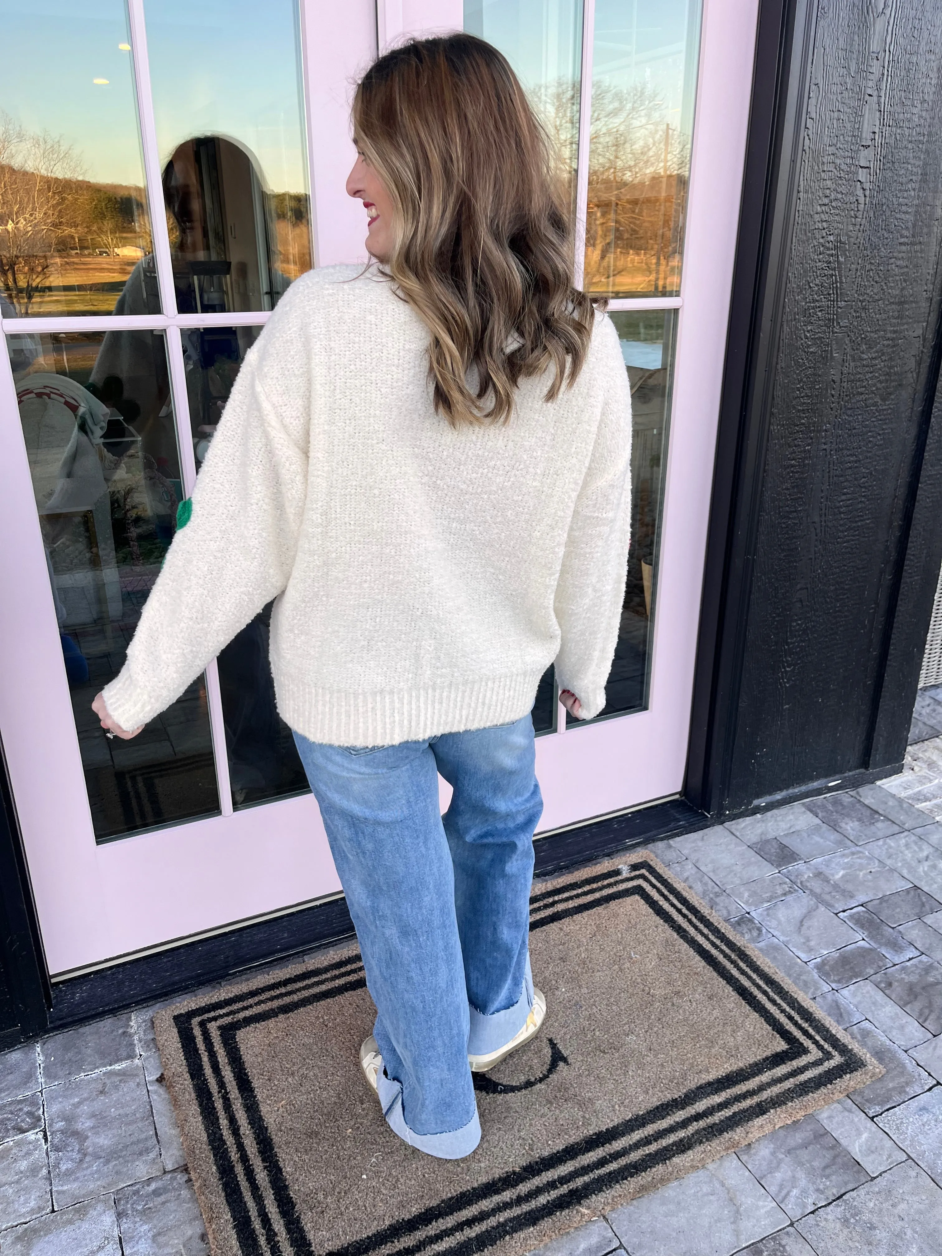 Mock Neck Floral Sweater
