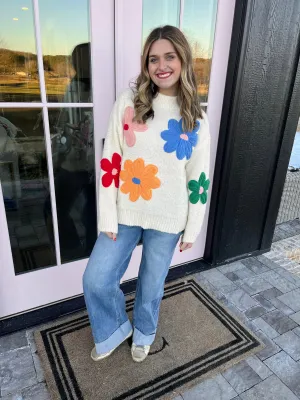 Mock Neck Floral Sweater
