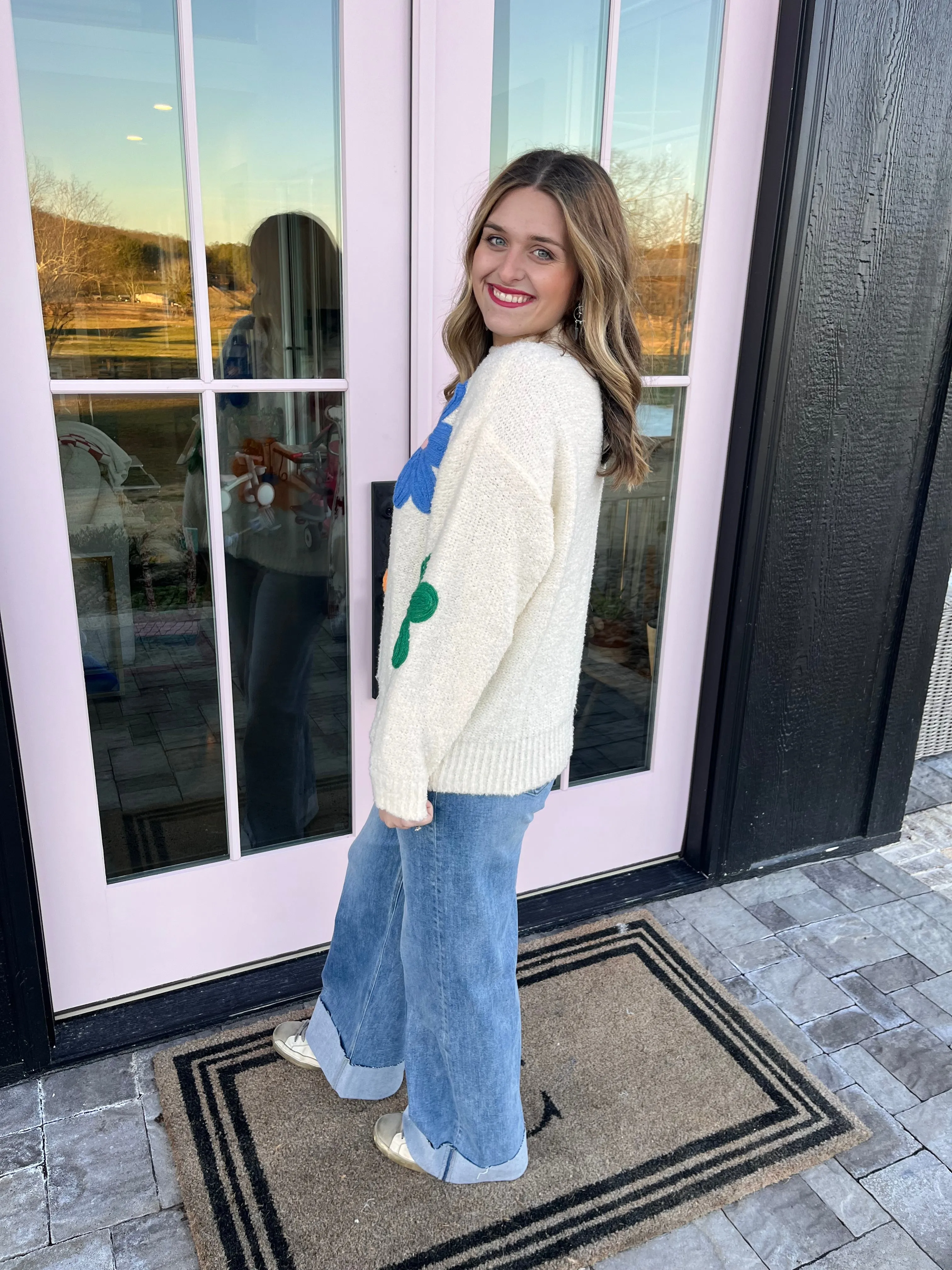 Mock Neck Floral Sweater