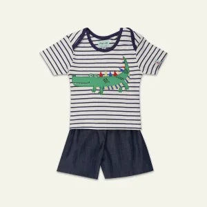 Multicoloured Stripe Print Top And Short Set