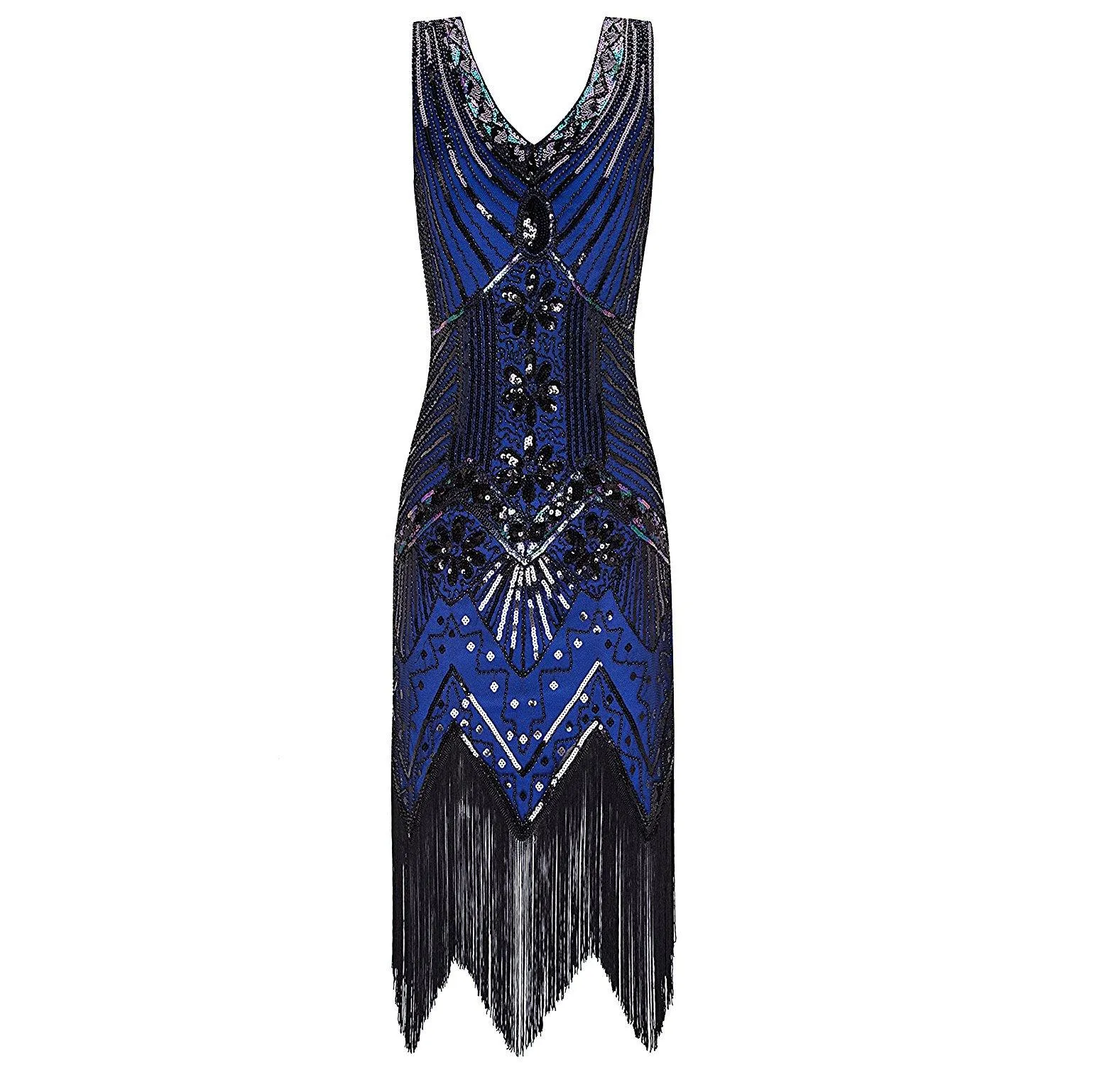 Navy Blue Sequin Flapper Dress Vintage Beaded Gatsby Themed Party Ideas