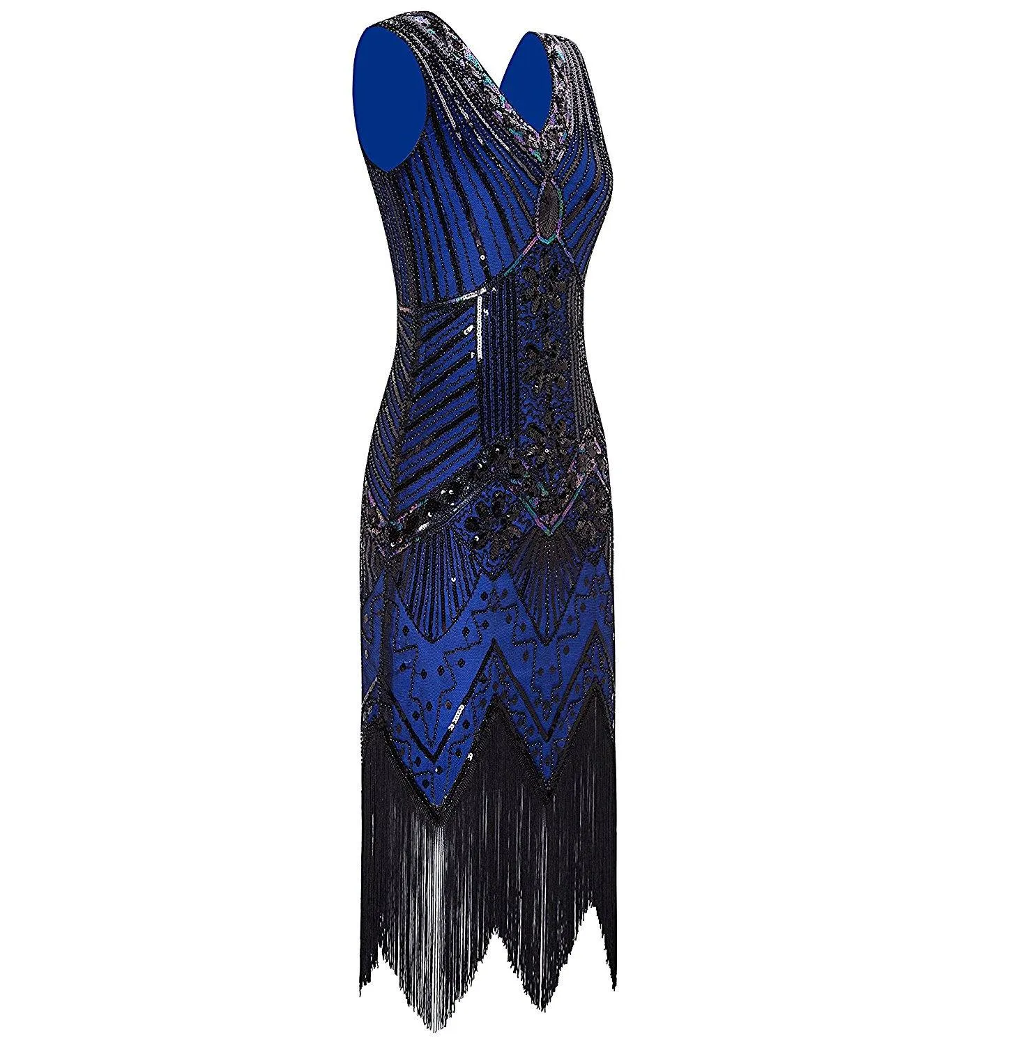 Navy Blue Sequin Flapper Dress Vintage Beaded Gatsby Themed Party Ideas