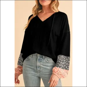 Needful Things: Chic Black Floral Patchwork v Neck Top -  Comfy! 💀🌸