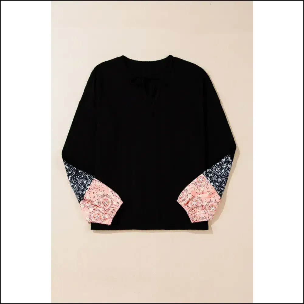Needful Things: Chic Black Floral Patchwork v Neck Top -  Comfy! 💀🌸