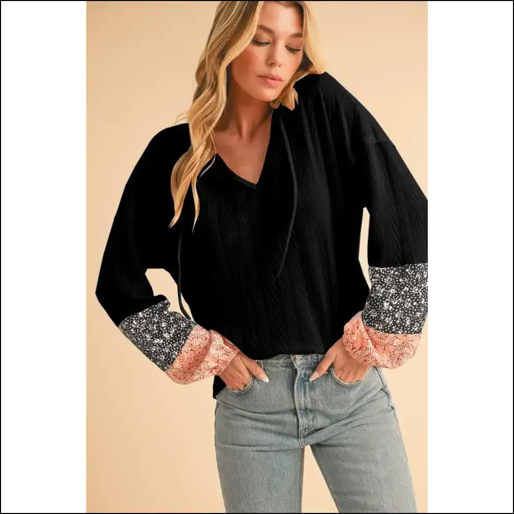 Needful Things: Chic Black Floral Patchwork v Neck Top -  Comfy! 💀🌸