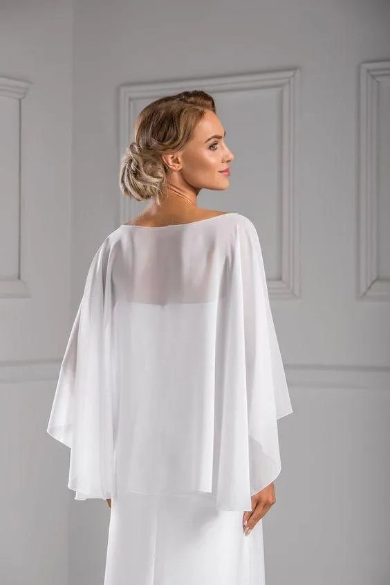 New Collection Asymmetrical Style Chiffon Bridal Cape For Bridal
