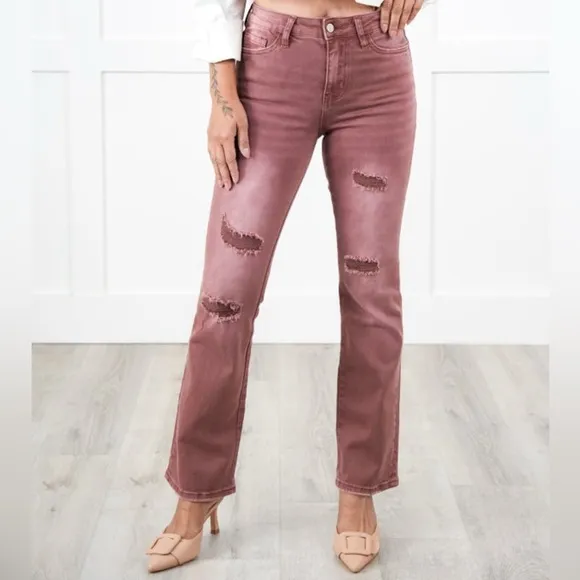 New Vervet High Rise Dark Mauve DistressedBootcut Jeans 30