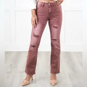 New Vervet High Rise Dark Mauve DistressedBootcut Jeans 30