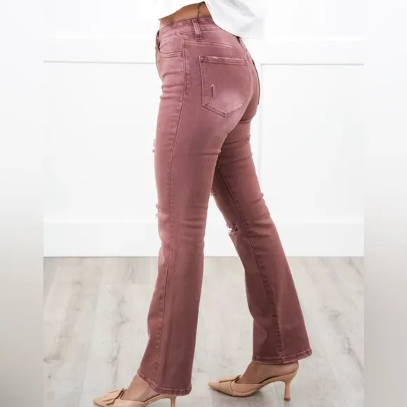 New Vervet High Rise Dark Mauve DistressedBootcut Jeans 30