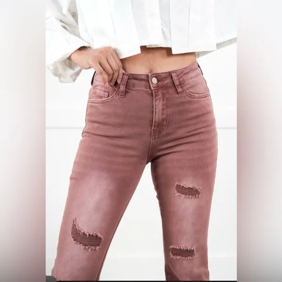 New Vervet High Rise Dark Mauve DistressedBootcut Jeans 30