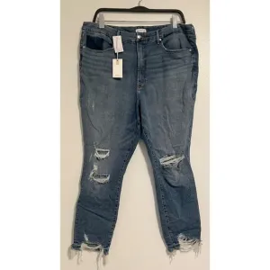 NWT Good American Good Waist Chewed Hem Distressed Jeans Plus Size 24