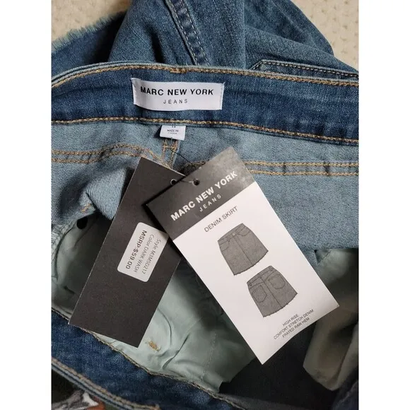 NWT Marc New York Jeans Destructed High Rise Mini Skirt Stretch Denim $59, 14