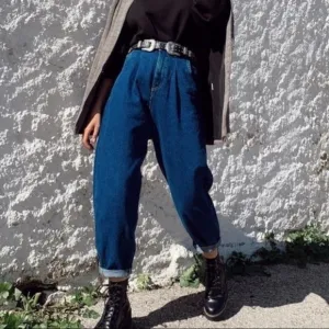 NWT ZARRA BLOGGERS FAV WIDE LEG SLOUCHY RELAX FIT HIGH WAISTED BELTED JEANS