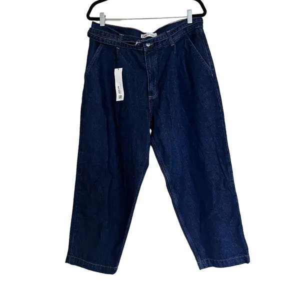 NWT ZARRA BLOGGERS FAV WIDE LEG SLOUCHY RELAX FIT HIGH WAISTED BELTED JEANS