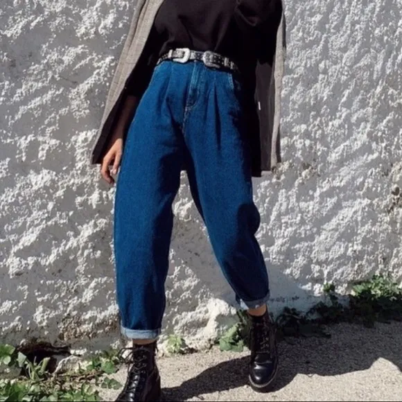 NWT ZARRA BLOGGERS FAV WIDE LEG SLOUCHY RELAX FIT HIGH WAISTED BELTED JEANS