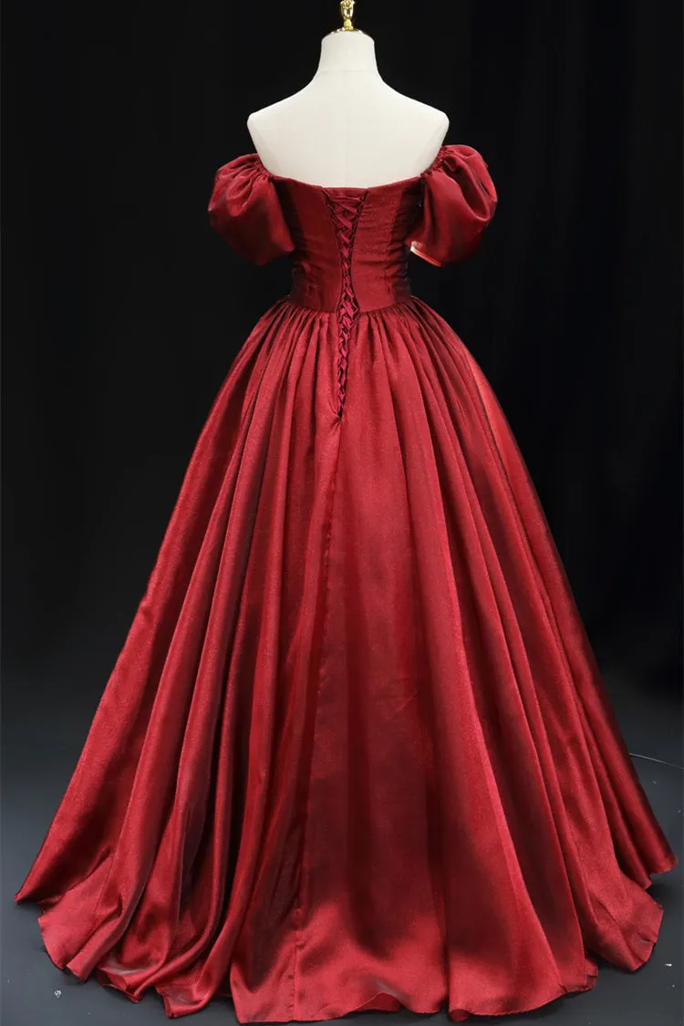 Off the Shoulder Burgundy A-line Long Formal Dress
