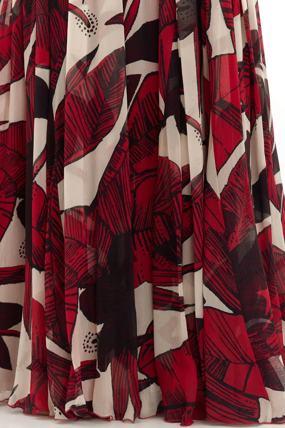 Off White & Red Floral Long Dress