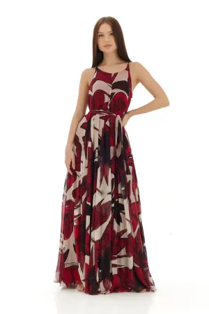 Off White & Red Floral Long Dress