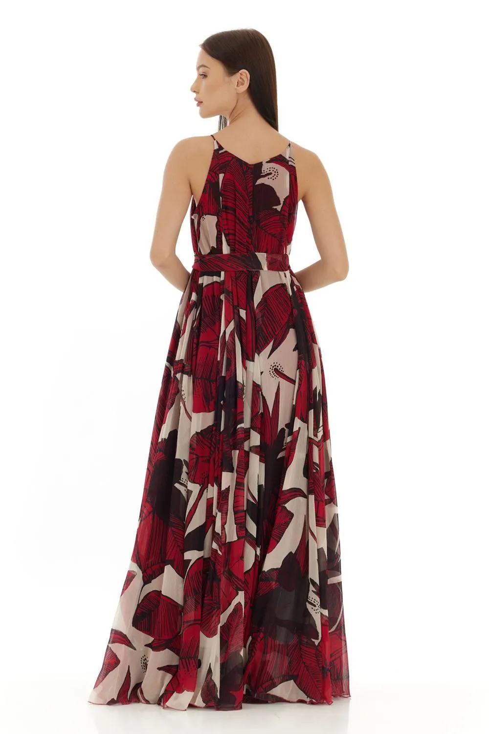 Off White & Red Floral Long Dress