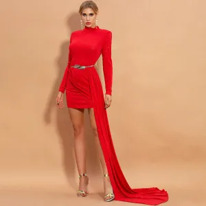 One Shoulder Long Sleeve Side Slit Dress