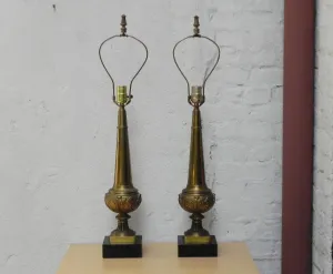 Pair Stiffel Cast Brass Neo Classical Obelisk Table Lamps