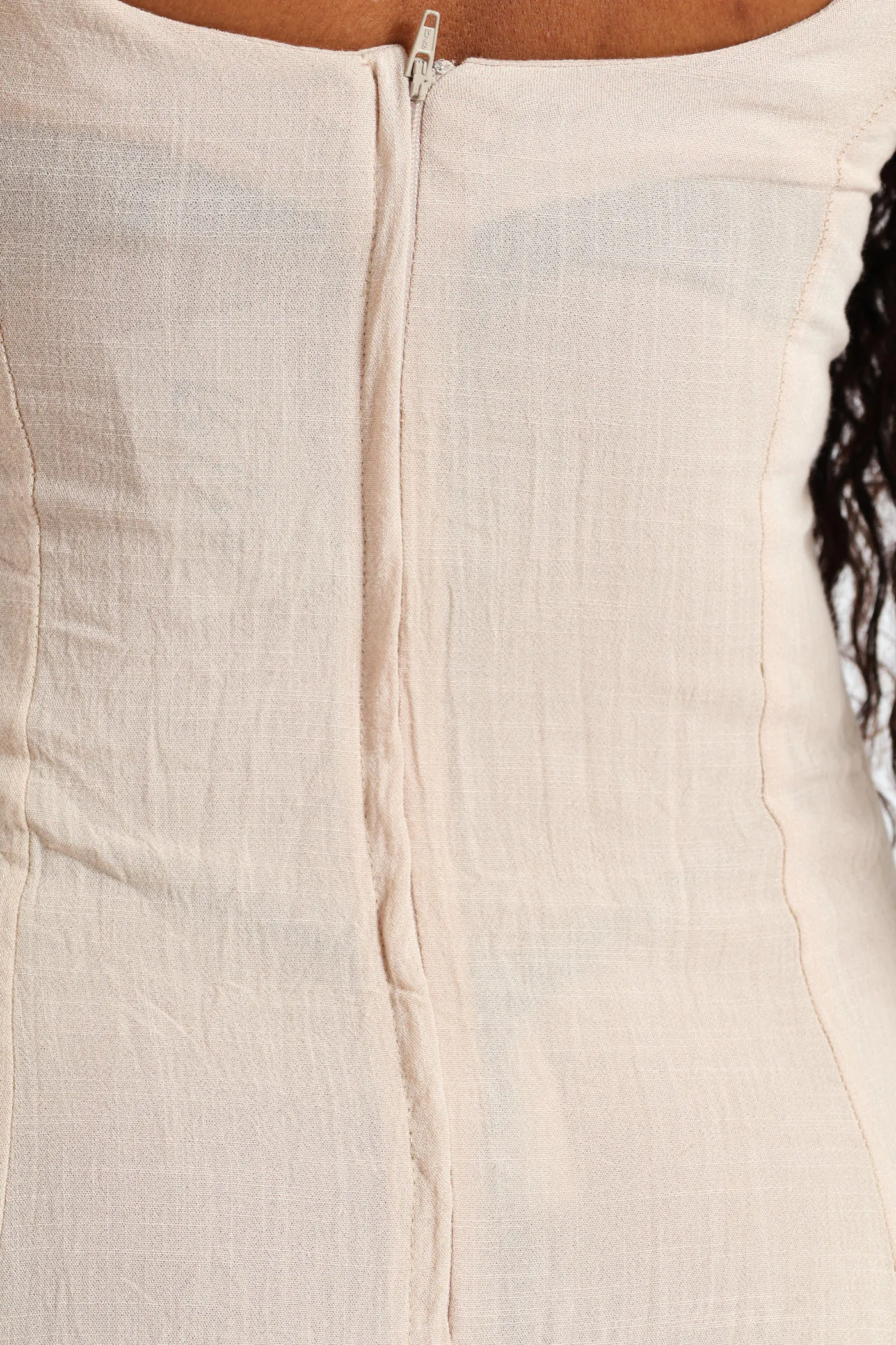Pannelled Fit & Flare Linen Midi Dress - Stone