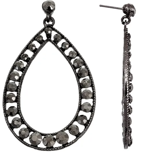 Pewter Teardrop Beaded Dangle Earrings