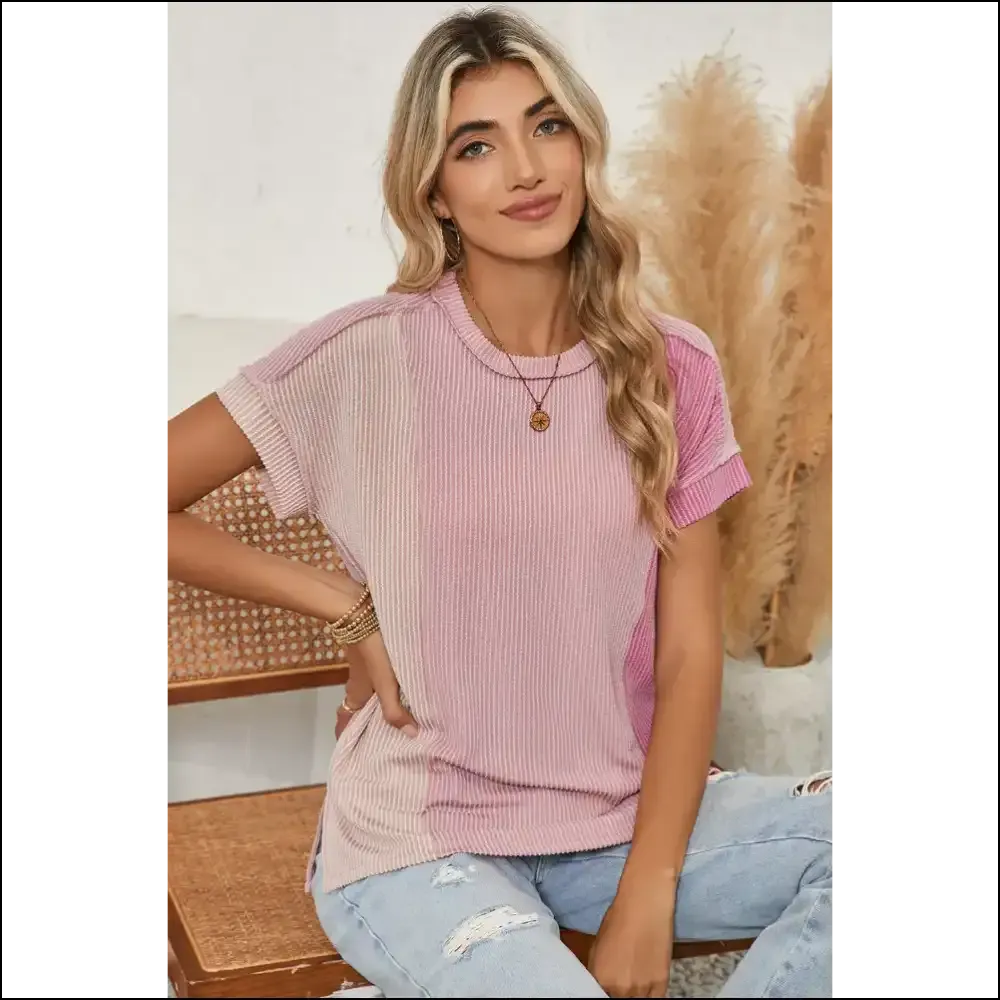 Pink Crinkle Rib Colorblock Tee: so Comfy, You'll Cry (tears of Joy, )