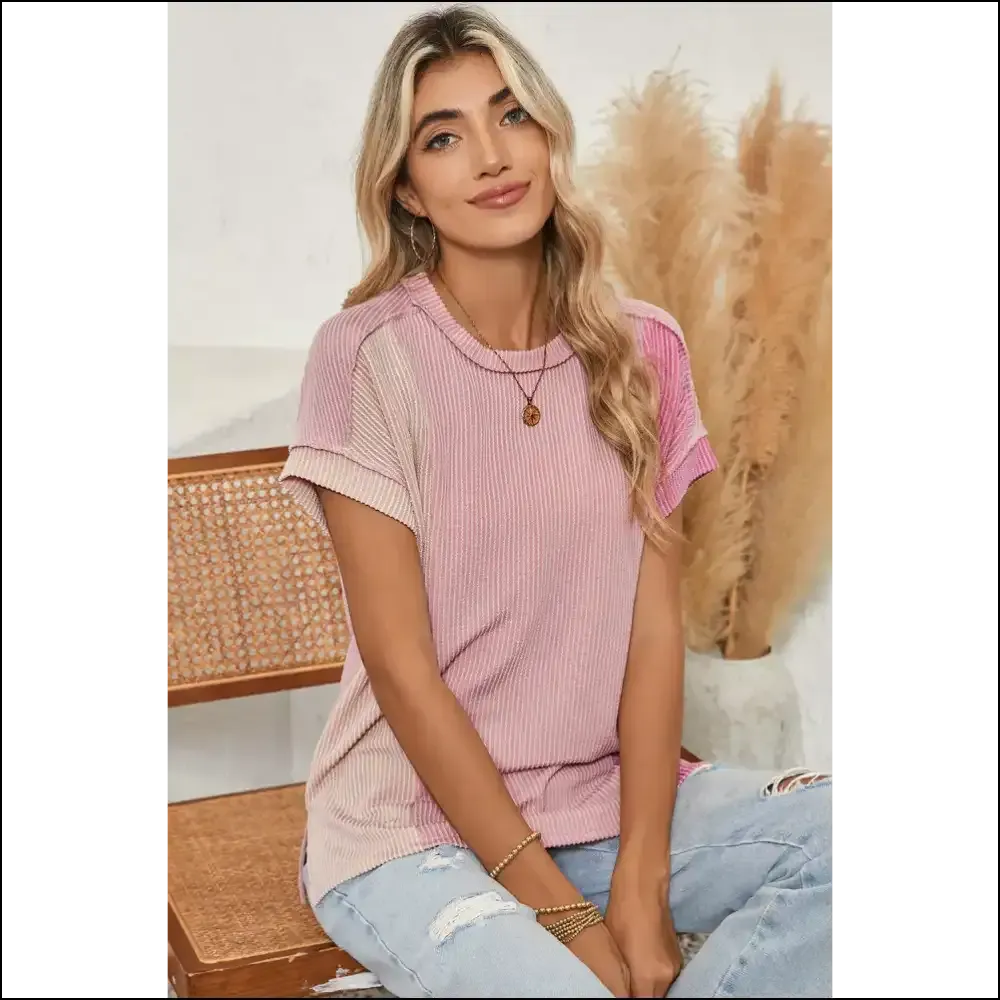 Pink Crinkle Rib Colorblock Tee: so Comfy, You'll Cry (tears of Joy, )
