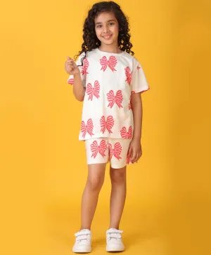 PINK RED BOW SHORTS SET - WHITE