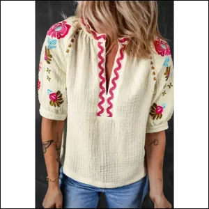 Puff, there it Is! White Floral Embroidered Blouse  🌼 Needful Things