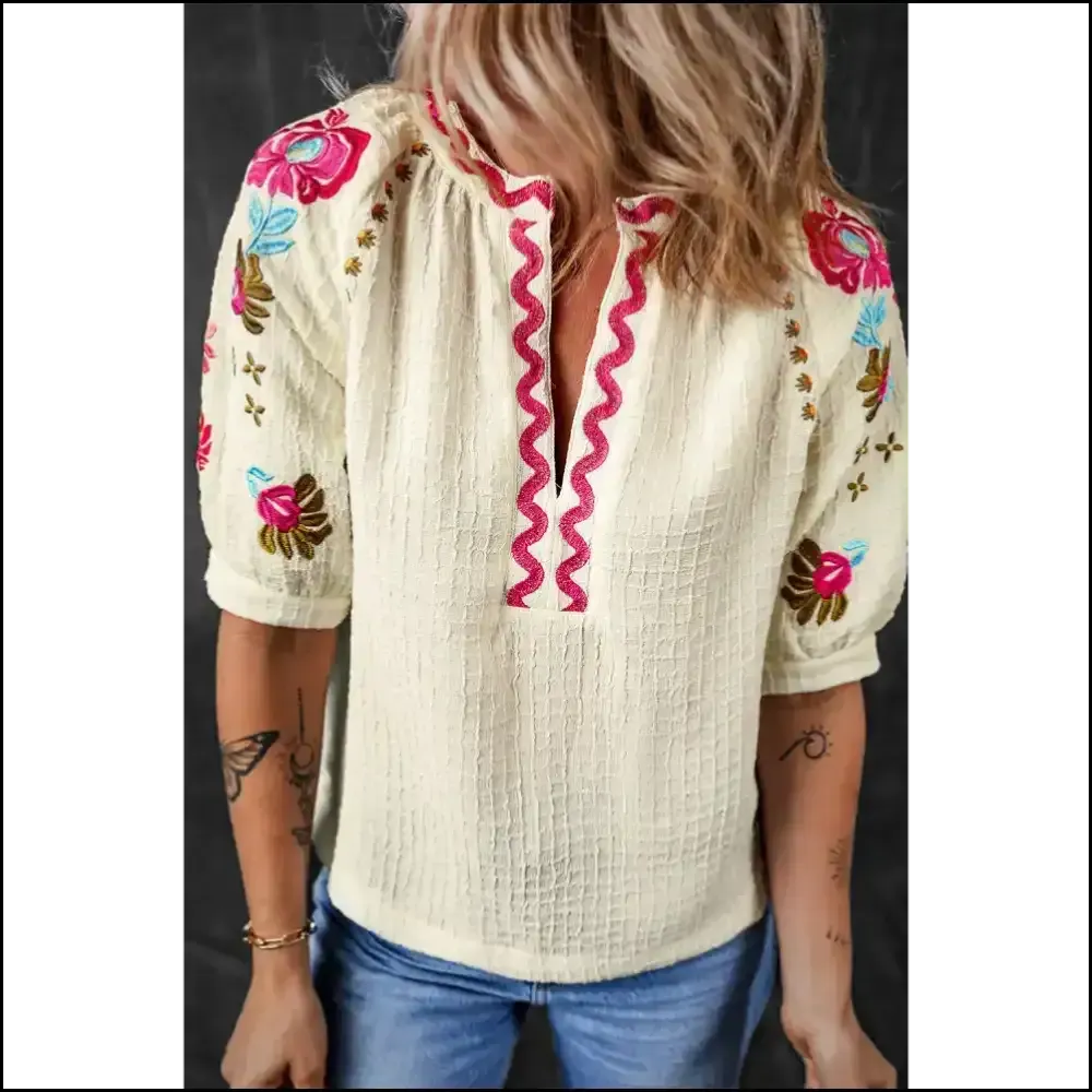 Puff, there it Is! White Floral Embroidered Blouse  🌼 Needful Things