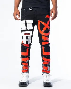 "IMPACT DENIM" JET BLACK/RED