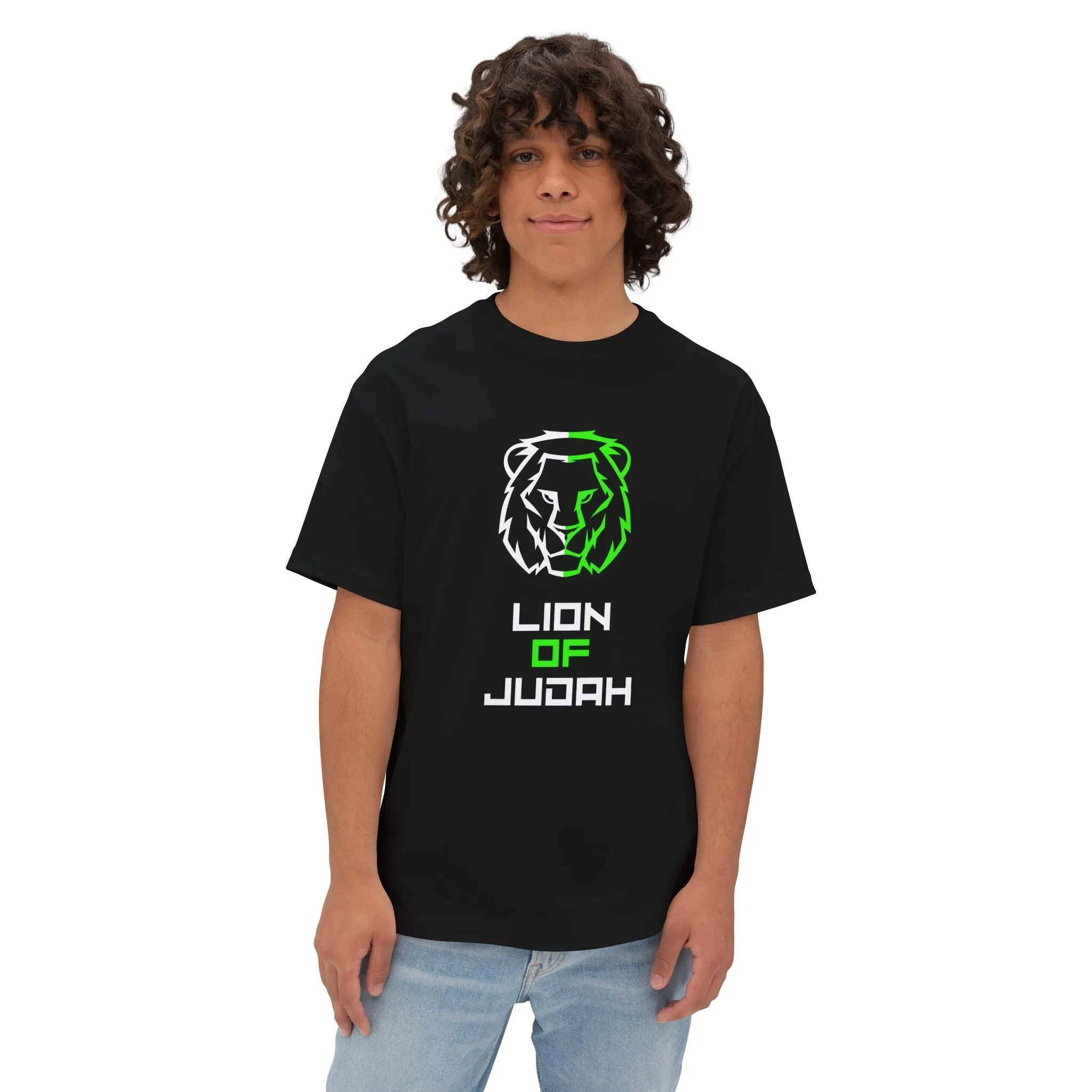 "Lion of Judah Oversized Drop Shoulder Heavyweight Boxy T-Shirt - Bold Faith Statement Tee"