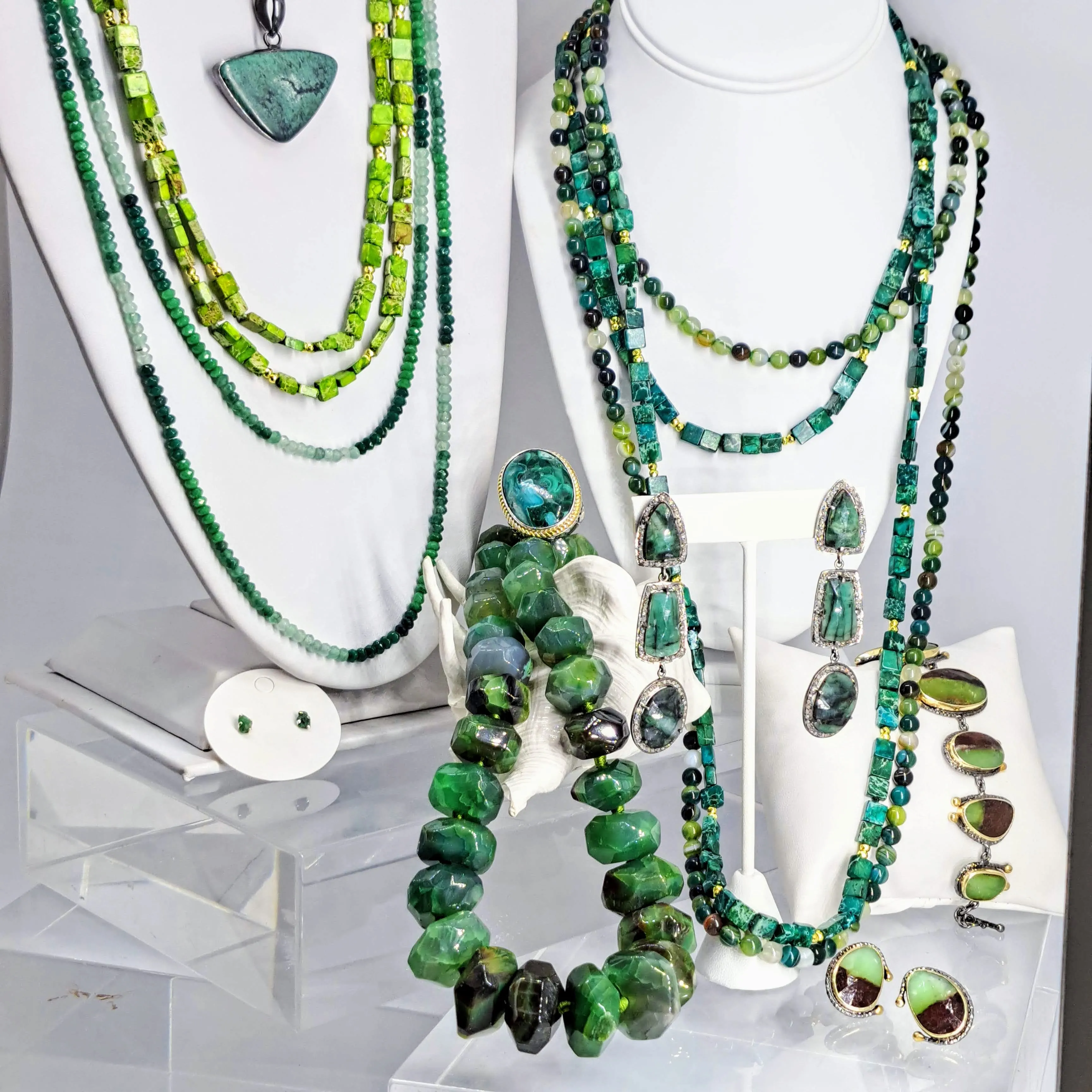 "Summer Greens"  6.5"-7" Bracelet - Chrysoprase, Black Sterling, 18k Accents
