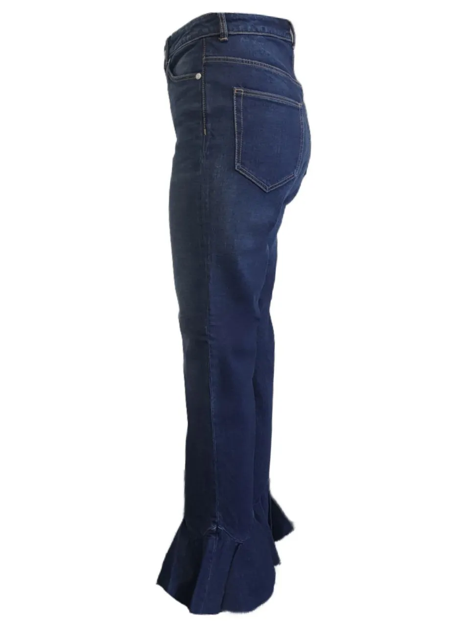 REBECCA TAYLOR LA VIE Women's Blue Ruffle BTM Medium Wash Jeans #517718 NWT
