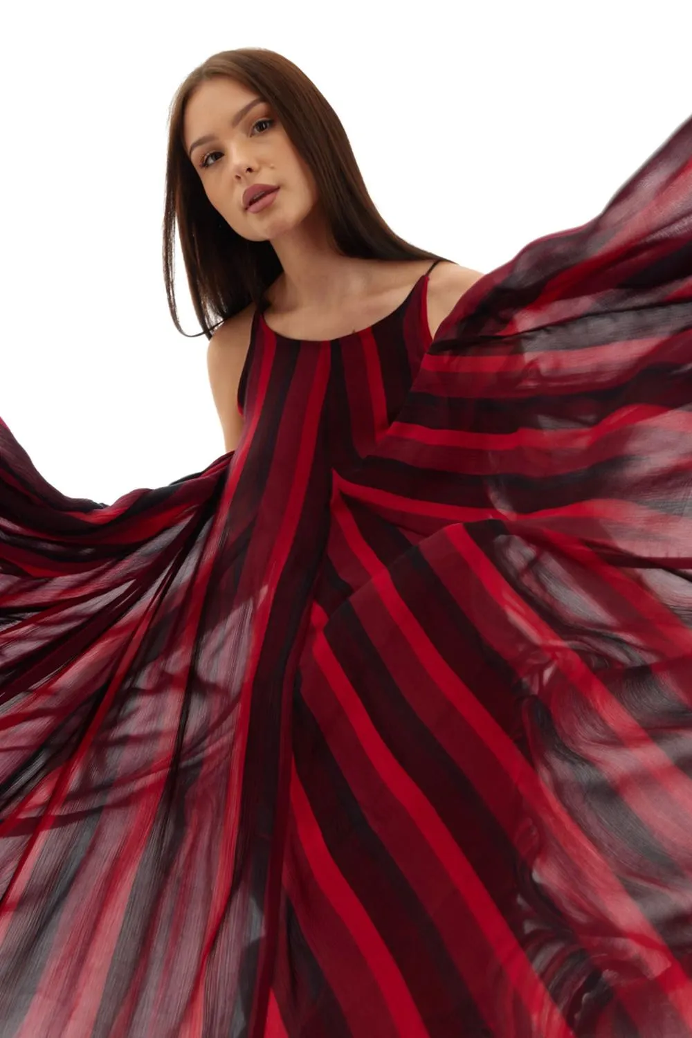 Red & Black Stripe Long Dress