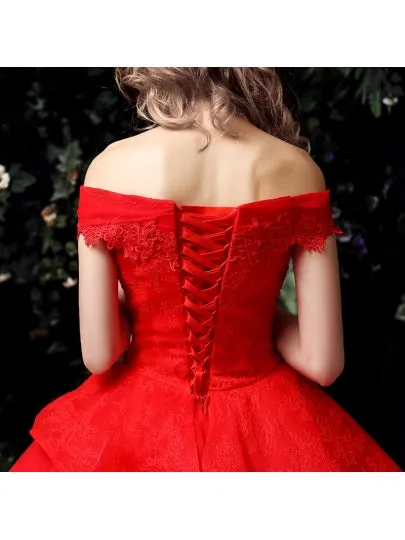 Red Lace Tulle Ruffles Wedding Dress in Color