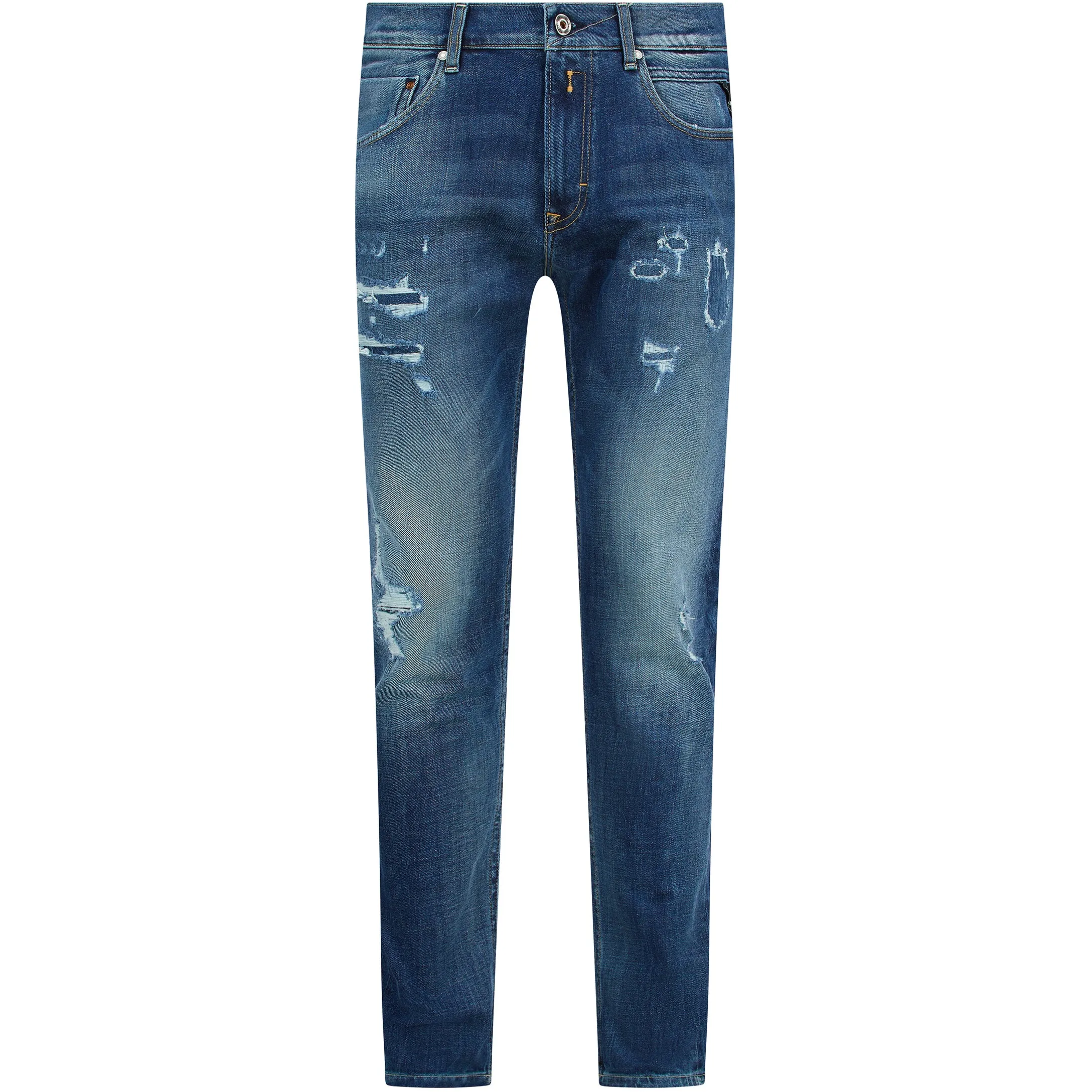 REPLAY MICKYM BROKEN EDGE TAPERED FIT JEANS