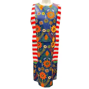 Rianna   Nina Red / Blue Multi Striped Floral Printed Midi Dress