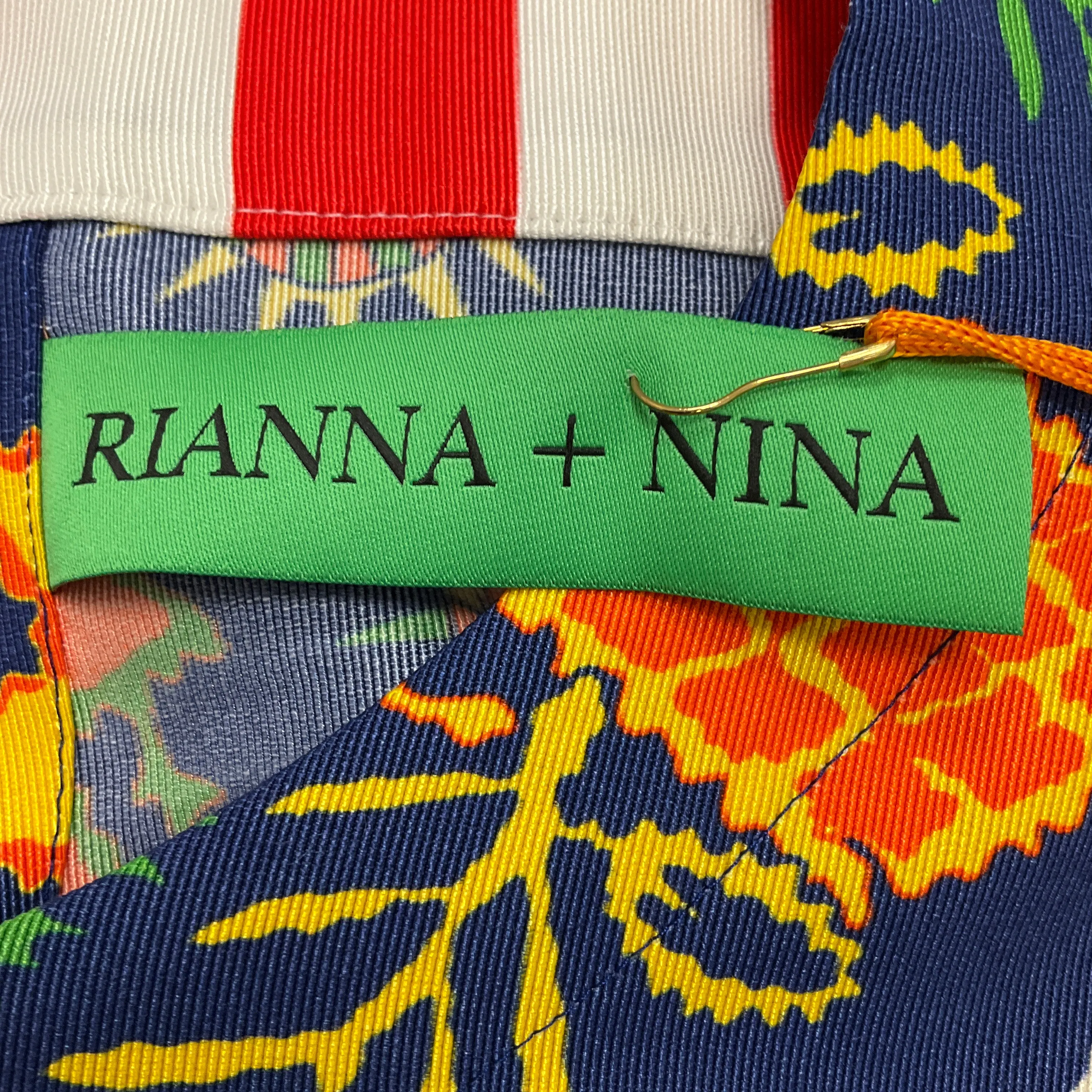 Rianna   Nina Red / Blue Multi Striped Floral Printed Midi Dress