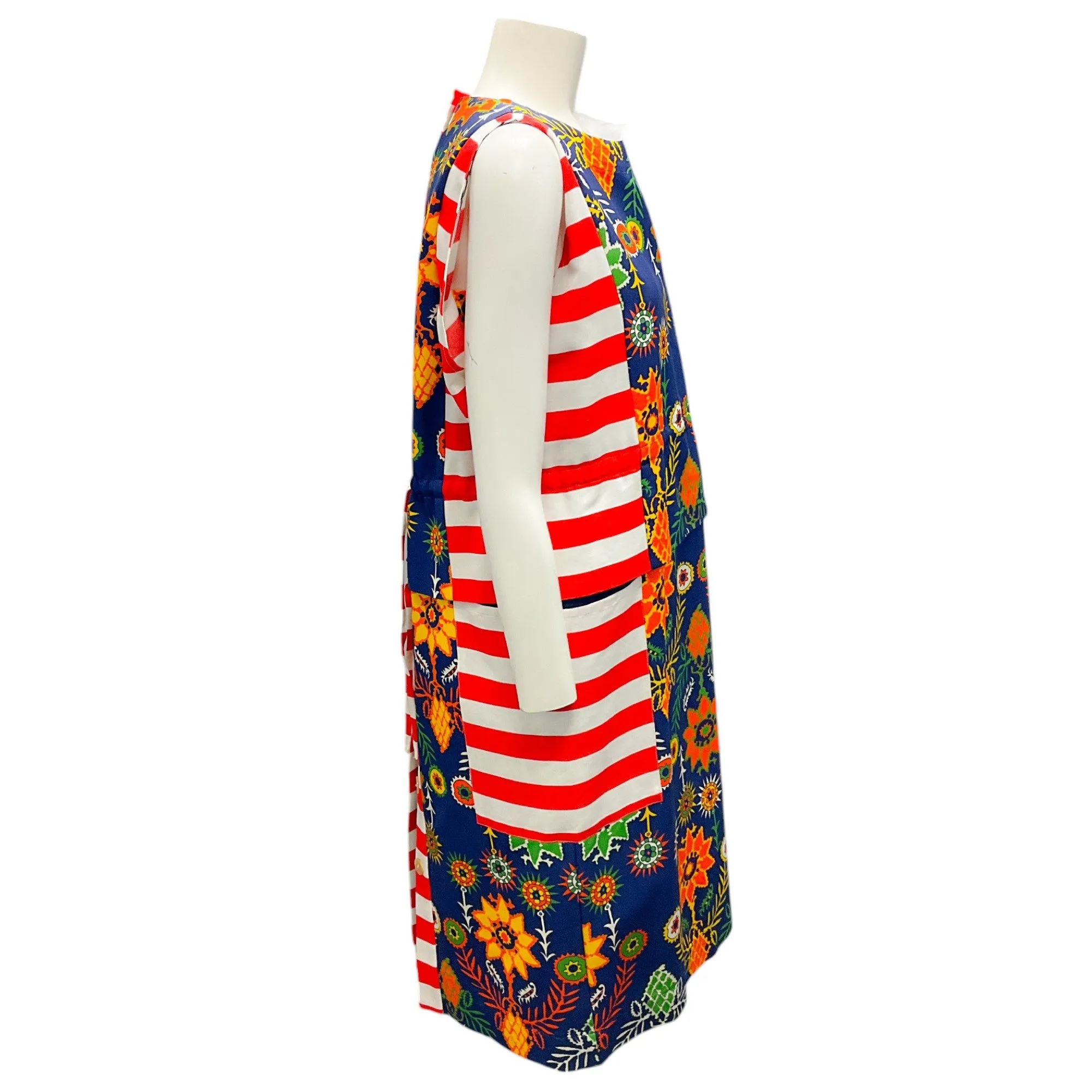 Rianna   Nina Red / Blue Multi Striped Floral Printed Midi Dress