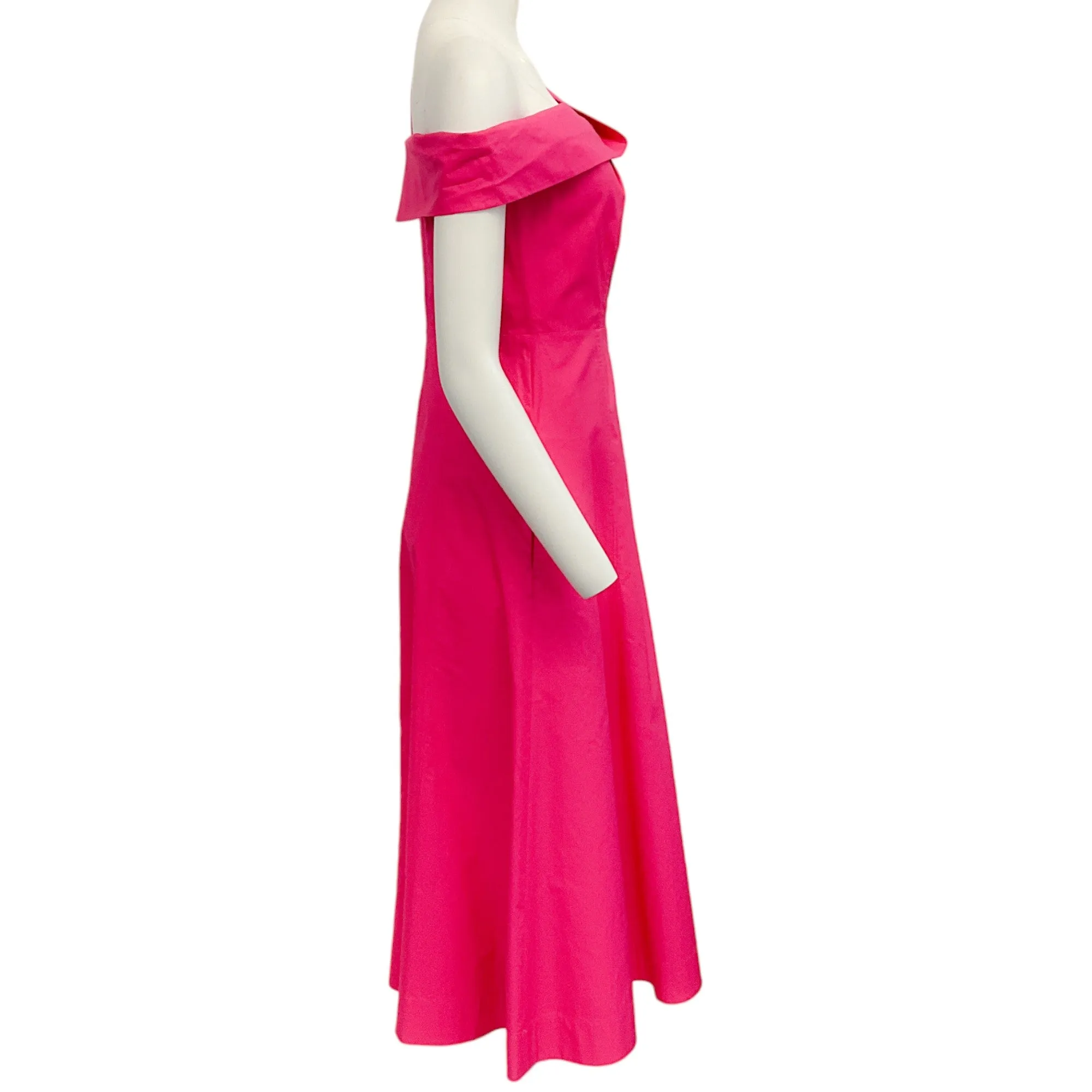 Roland Mouret Hot Pink Cotton Off Shoulder Dress