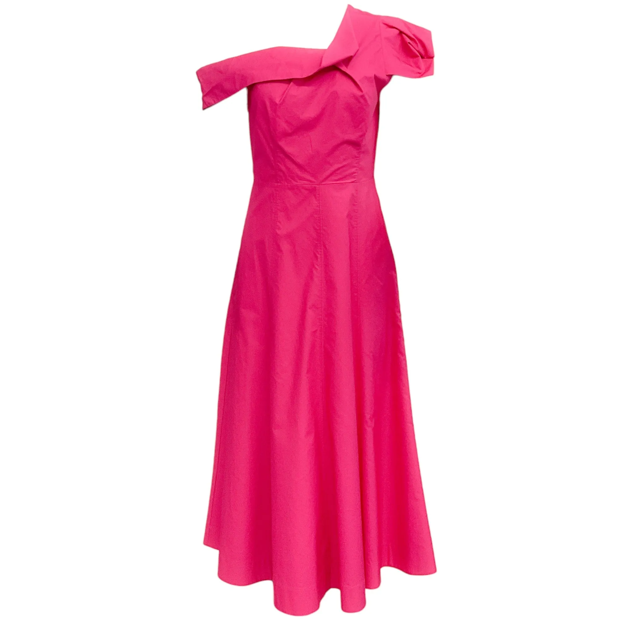 Roland Mouret Hot Pink Cotton Off Shoulder Dress