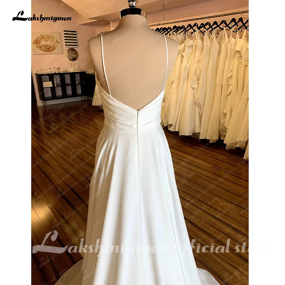 Roycebridal Boho V-Neck Wedding Dress For Women 2025 Pleat Civil Bridal Beach Wedding Gowns Spaghetti Straps