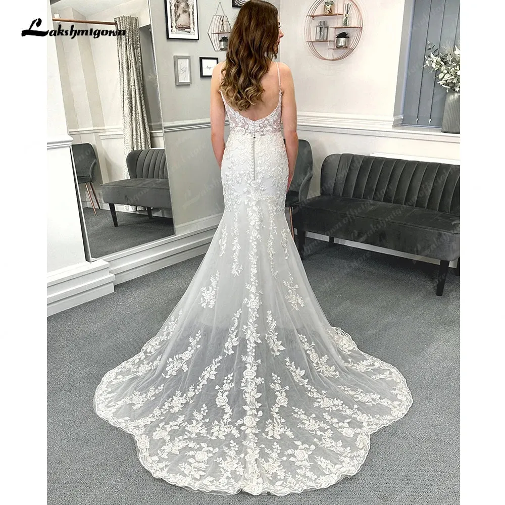 Roycebridal Lace Mermaid Wedding Gowns for Women 2025 Plunging Sexy Bridal Boho Wedding Dresses Cut Out Court Train
