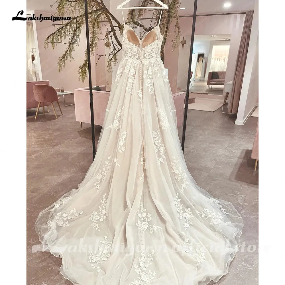 Roycebridal Spaghetti Straps Wedding Dress 2025 Robe Elegant Long Bridal Beach Wedding Gowns Floral Lace Appliques Robe de marie